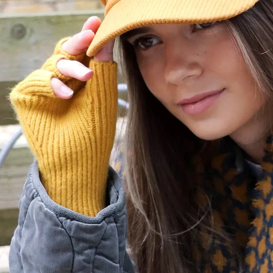 POM One Size Mustard Yellow Ribbed Knit Long Fingerless Gloves