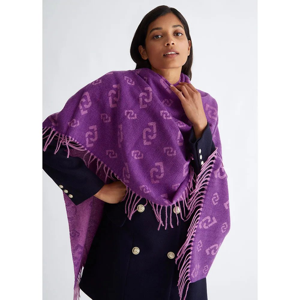 Poncho Donna LIU JO in Tessuto Garzato con Logo Jacquard All Over Viola