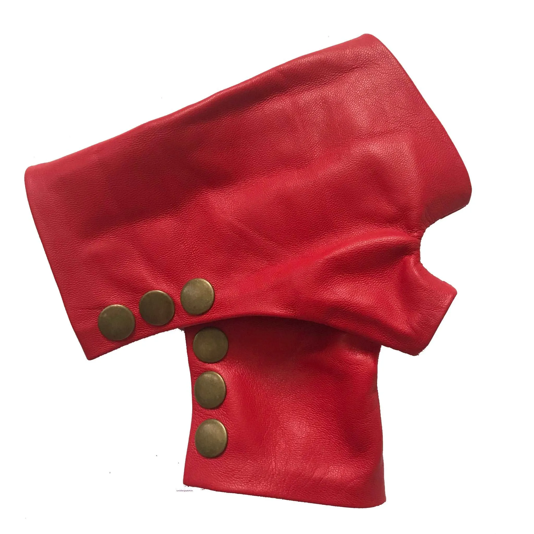 Red Fingerless Leather Gloves Stylish & Cozy Chic with Bronze Snaps