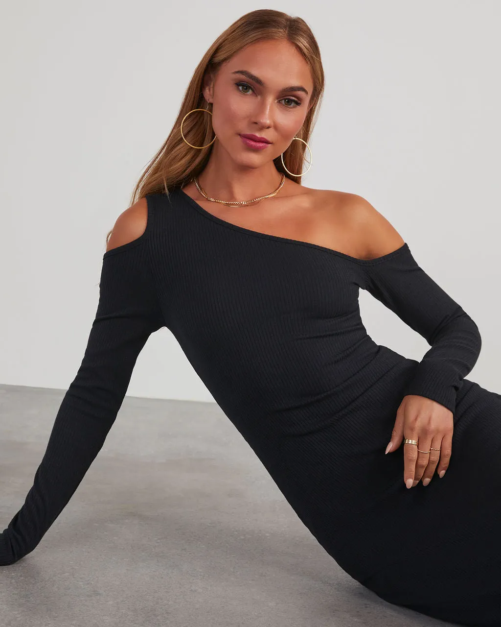 Regina Cutout One Shoulder Knit Midi Dress