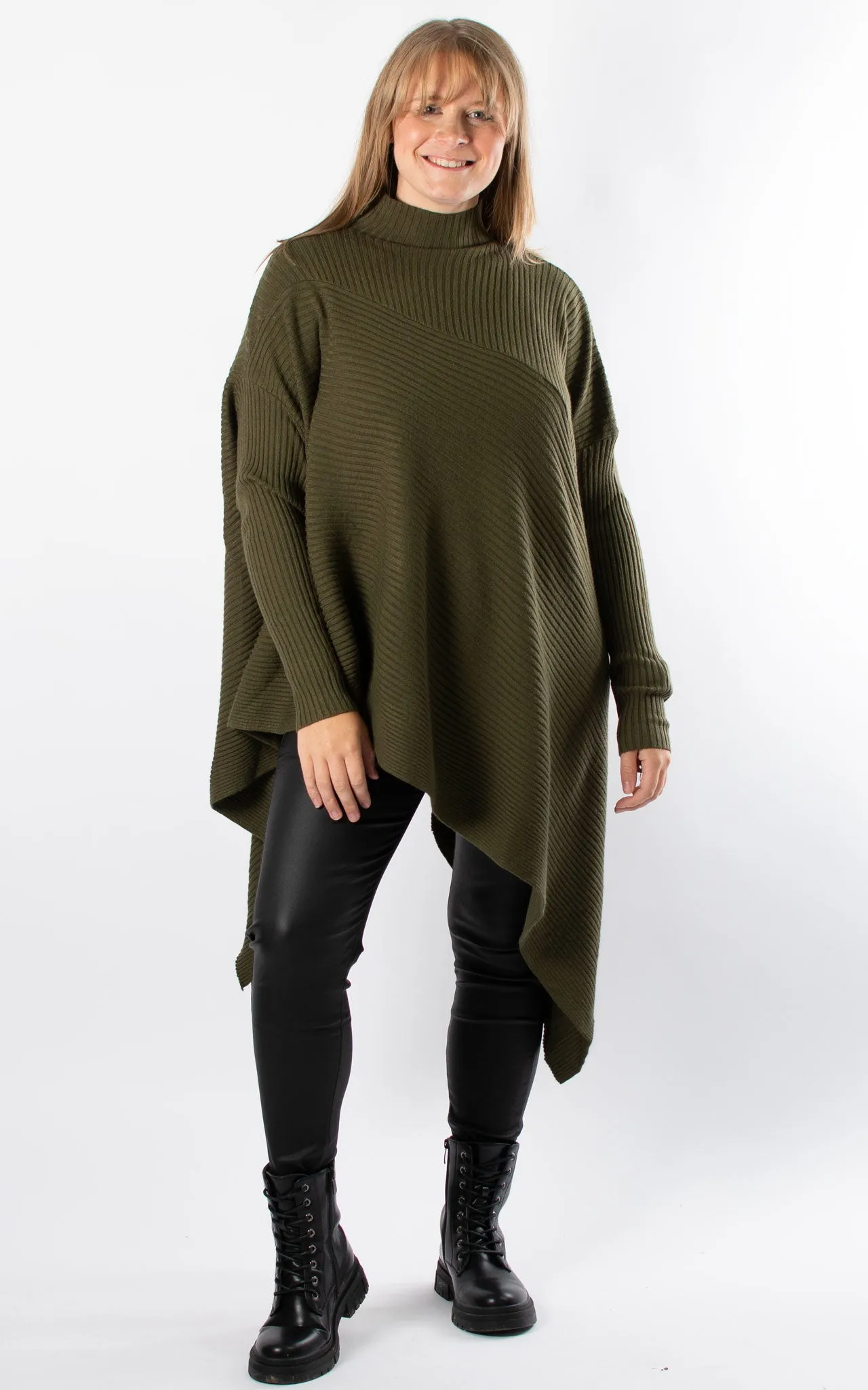 Ribbed Poncho | Khaki