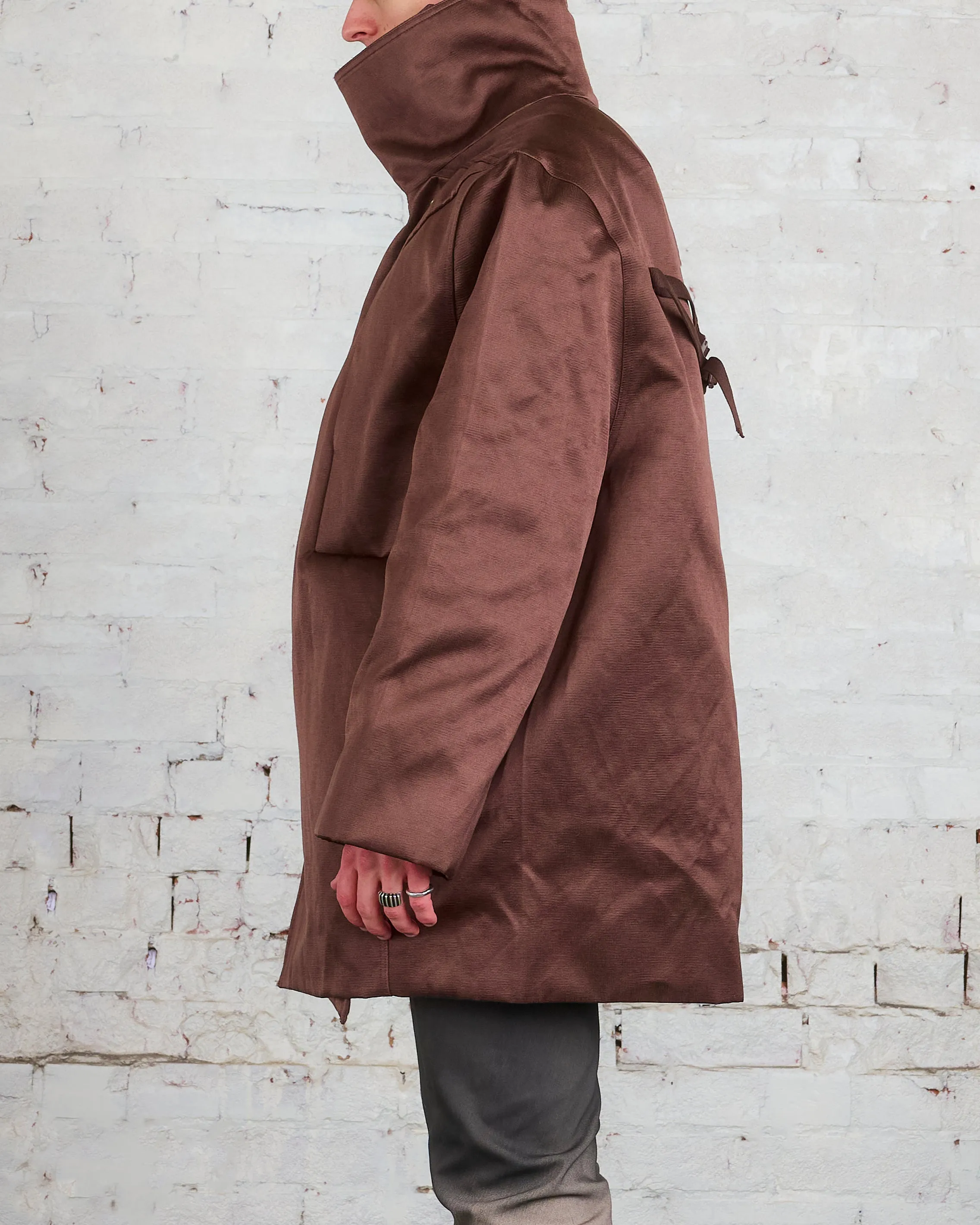 Rick Owens Runway Luxor Caban Coat Cotton-Silk Duchesse Brown