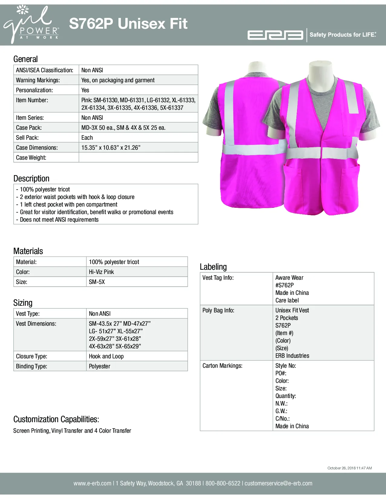 S762P Unisex Safety Vest Non-ANSI