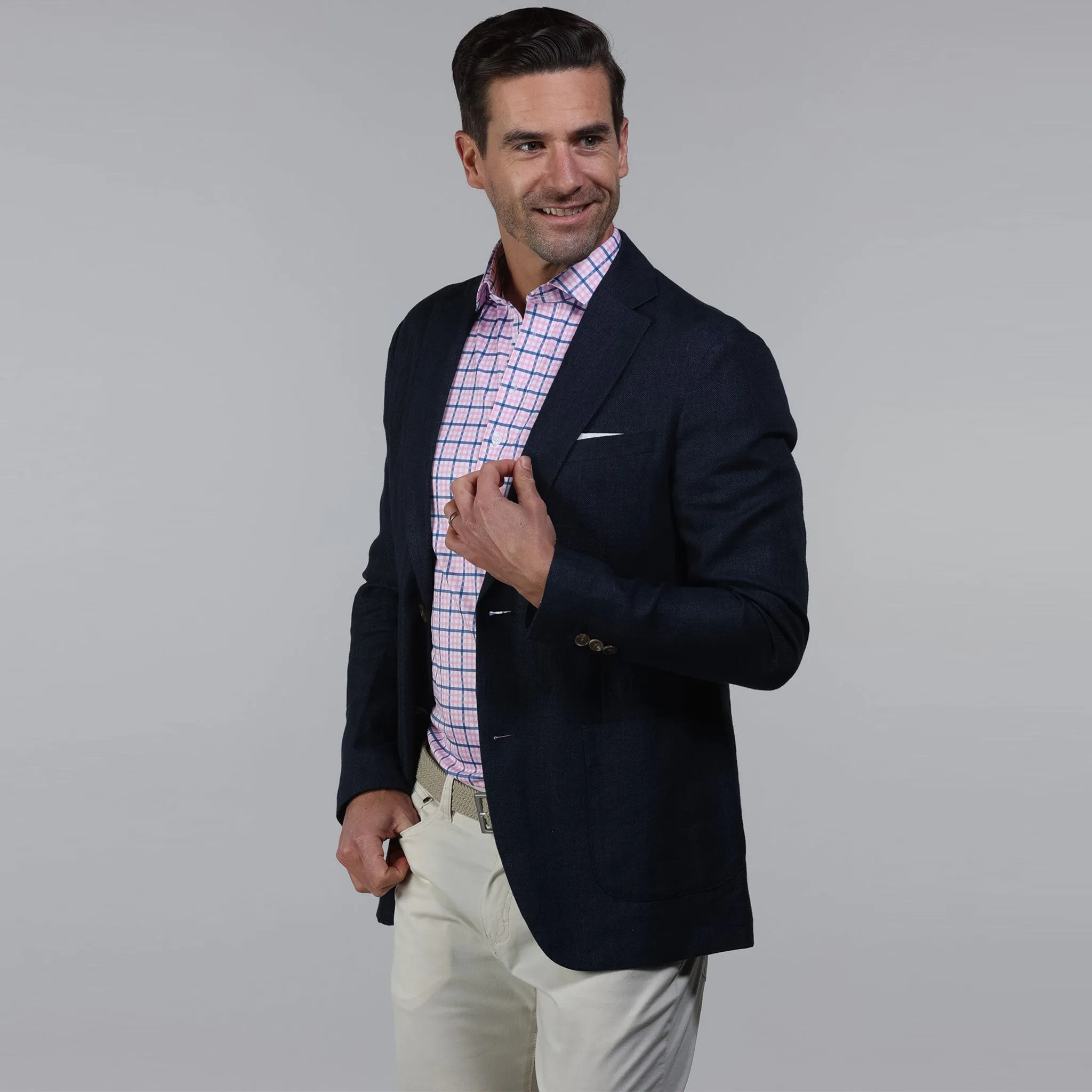 Semi-Spread Collar Polo The Chatham Pink and Blue Tattersall