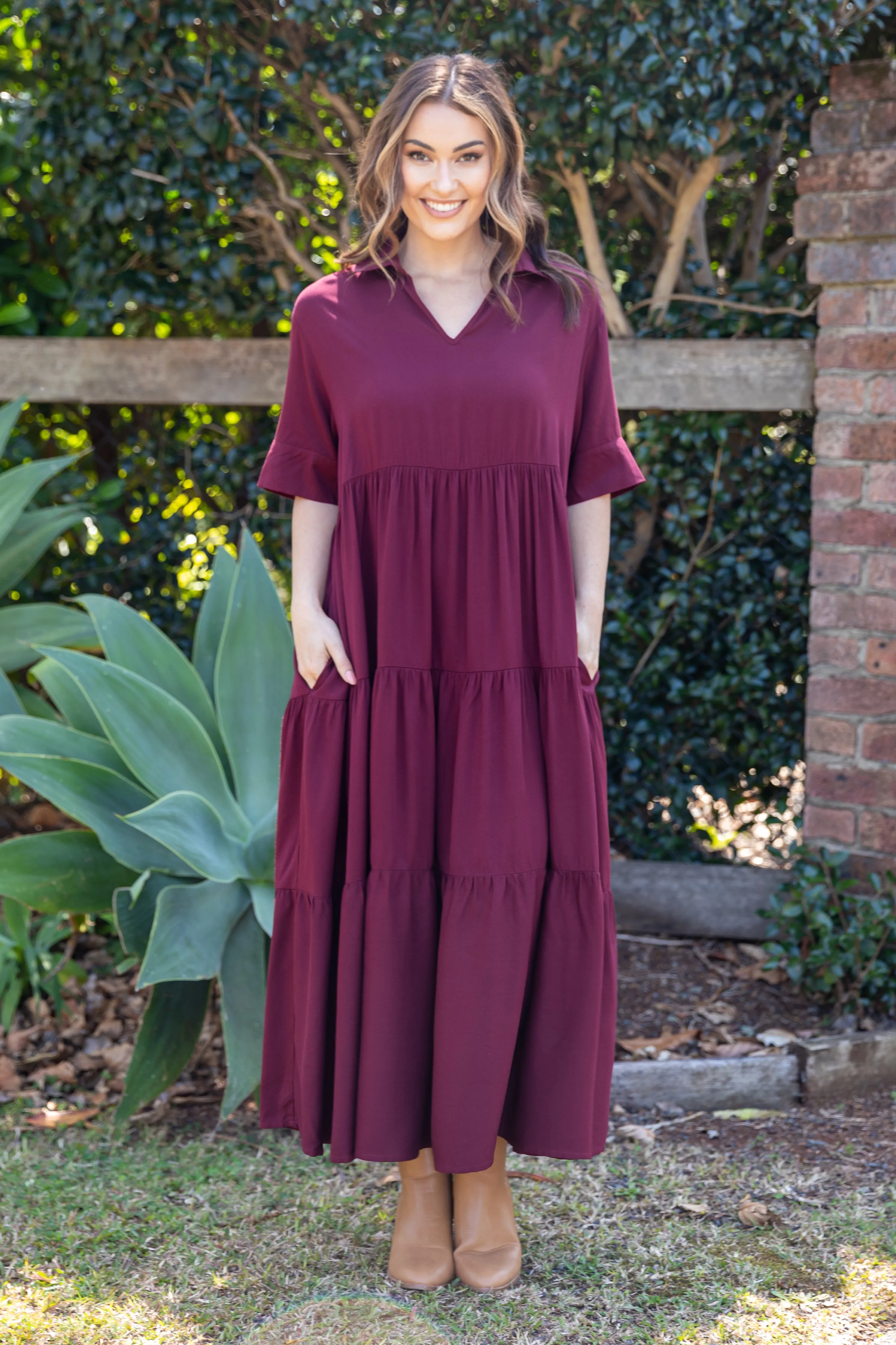 Serenity Ruffle Maxi Dress | Burgundy | FINAL SALE