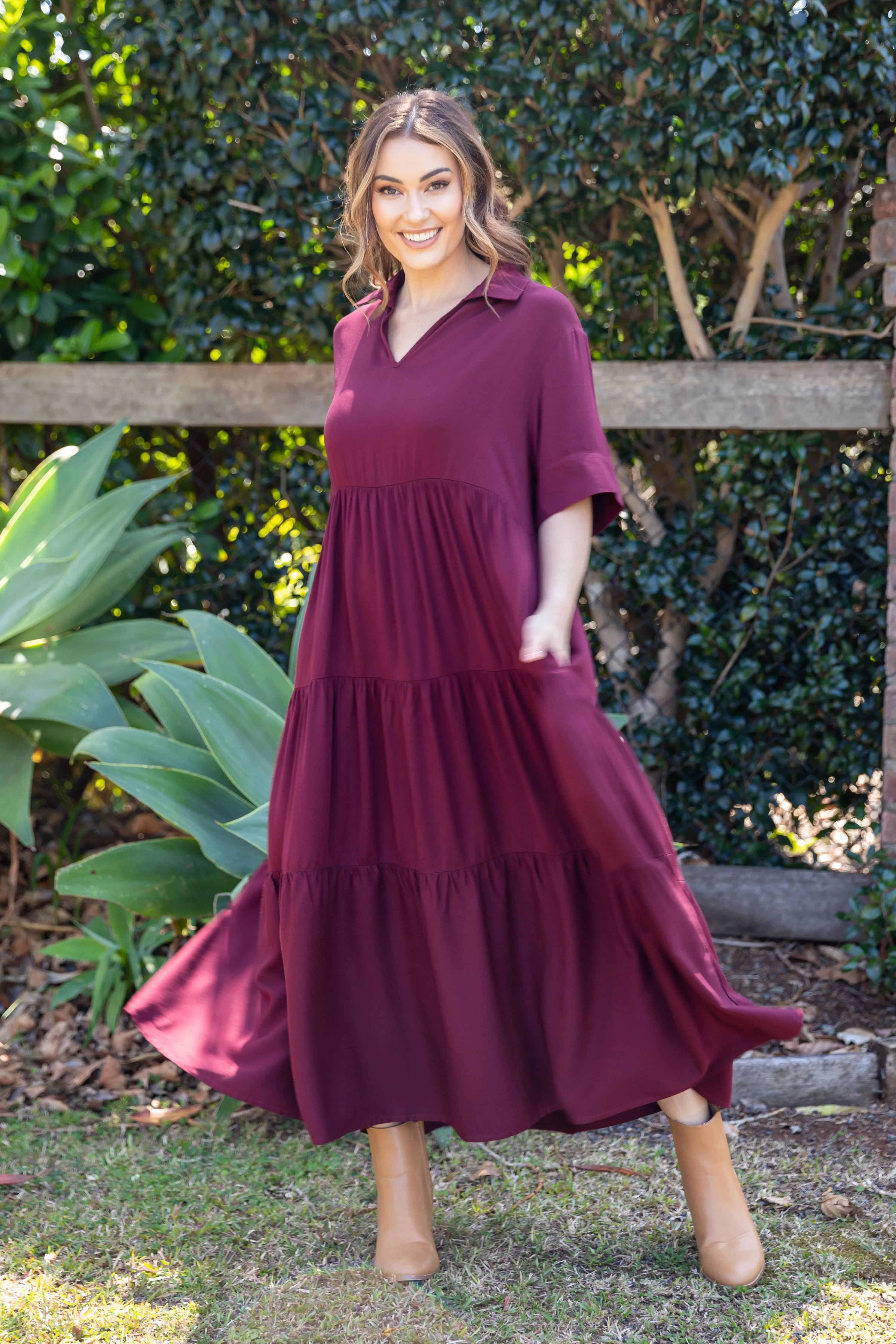 Serenity Ruffle Maxi Dress | Burgundy | FINAL SALE