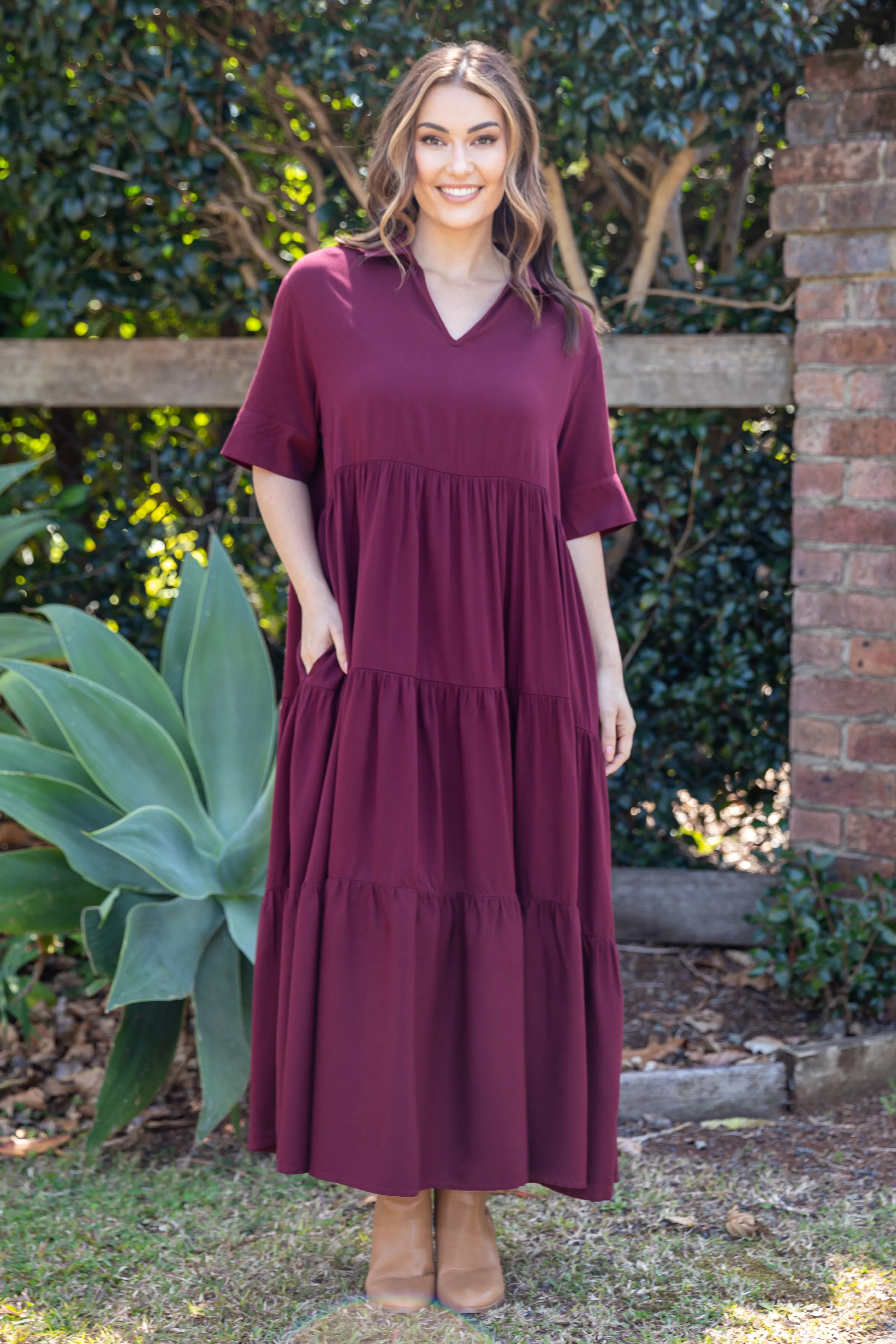 Serenity Ruffle Maxi Dress | Burgundy | FINAL SALE