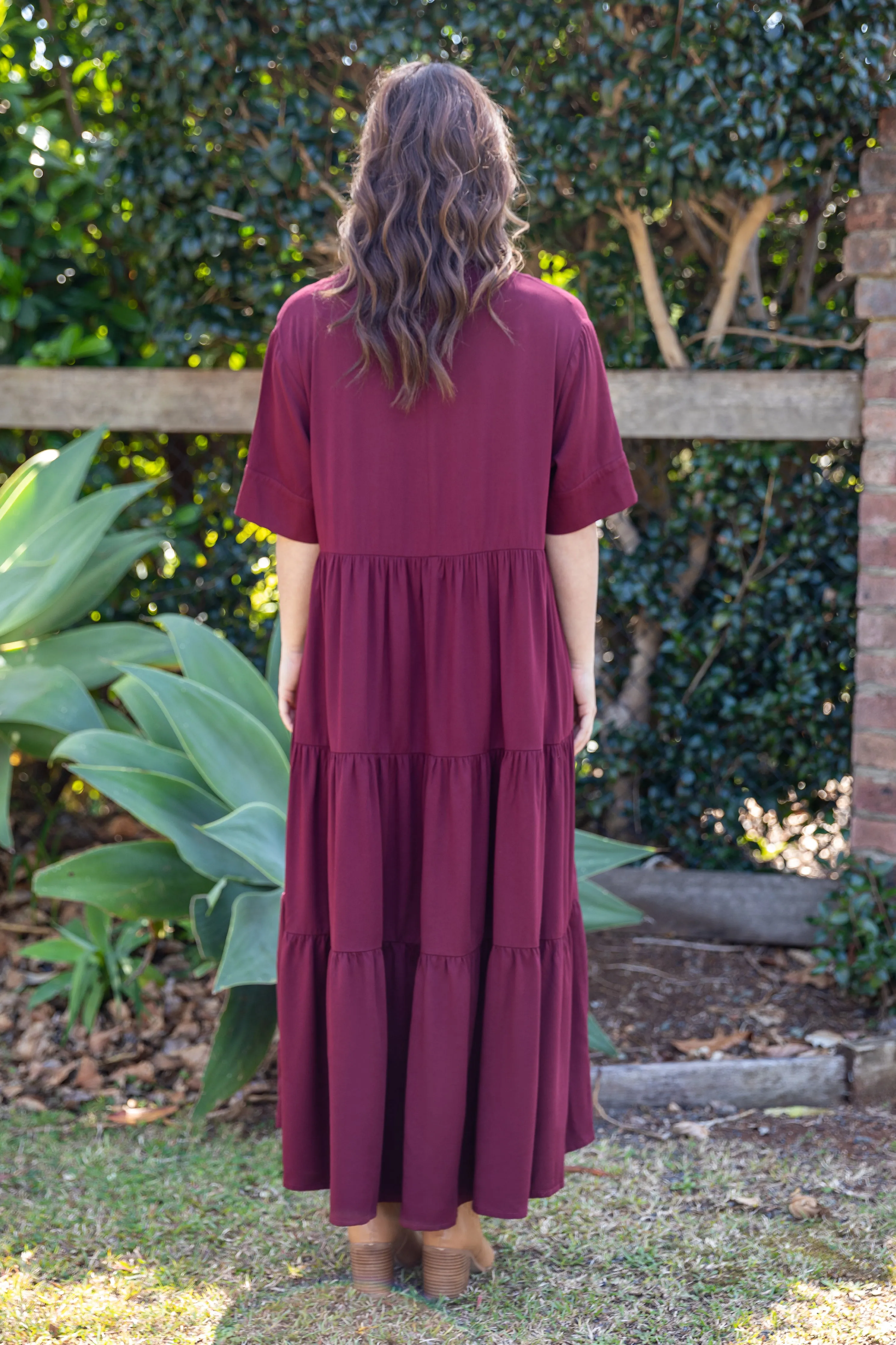 Serenity Ruffle Maxi Dress | Burgundy | FINAL SALE