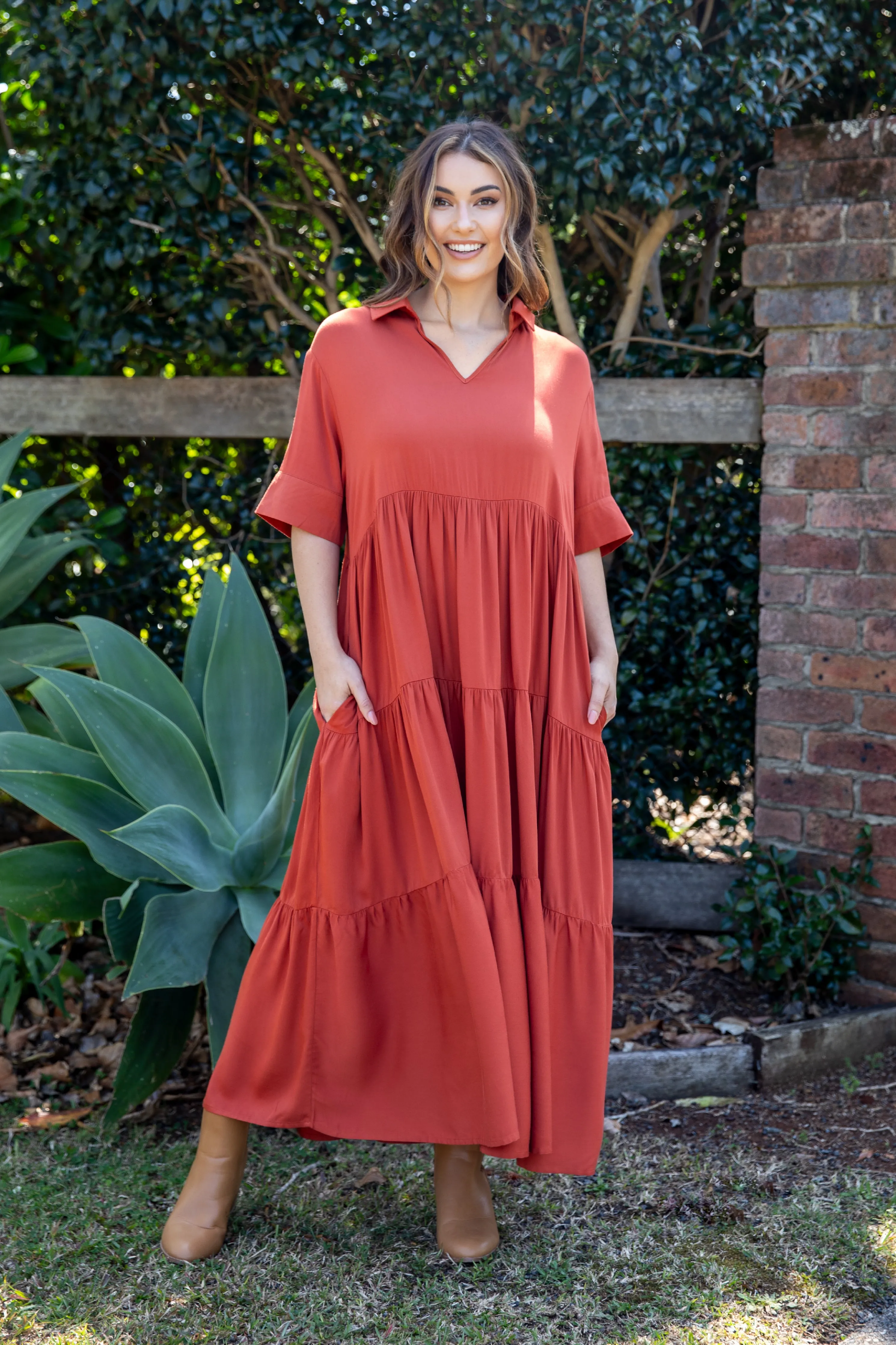 Serenity Ruffle Maxi Dress | Rust | FINAL SALE