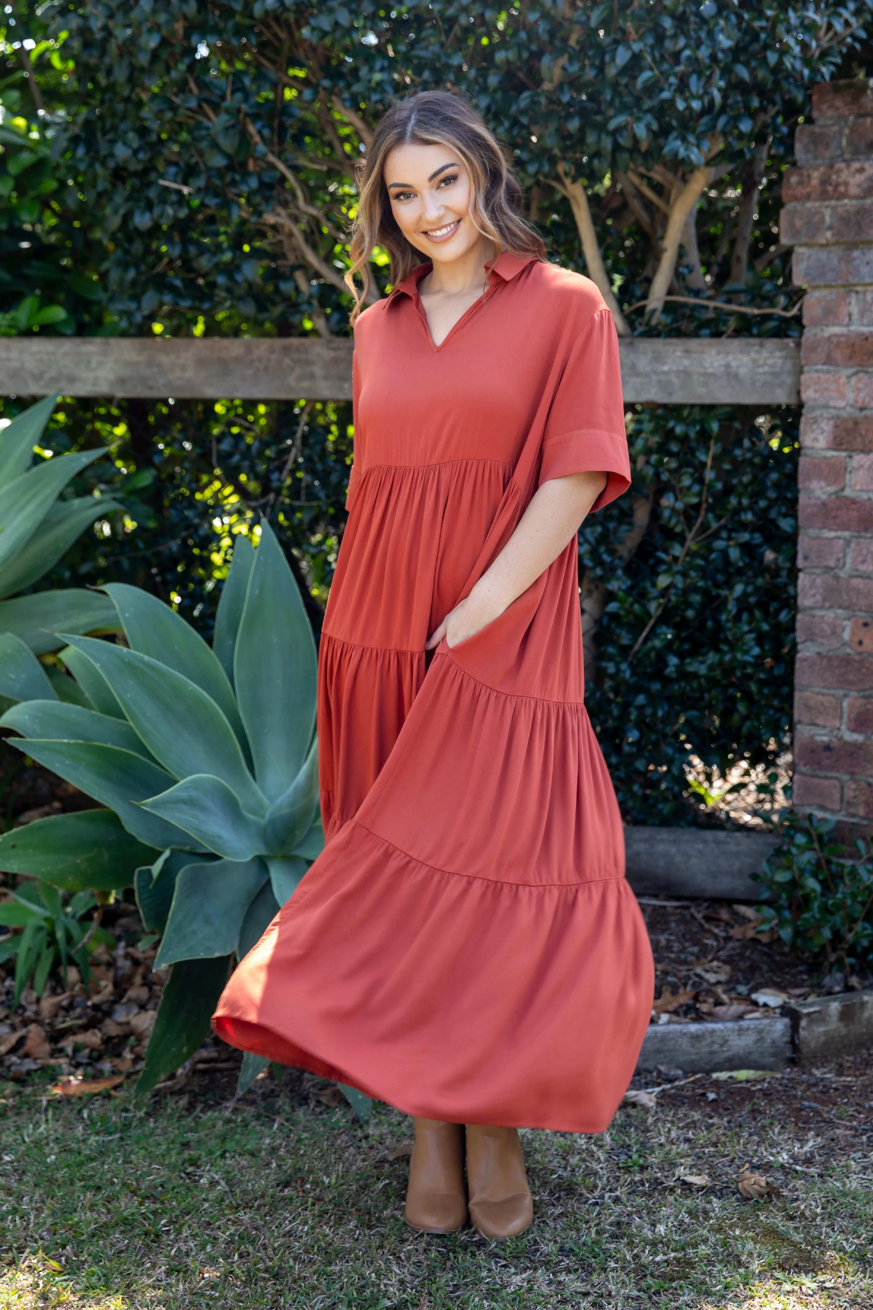 Serenity Ruffle Maxi Dress | Rust | FINAL SALE