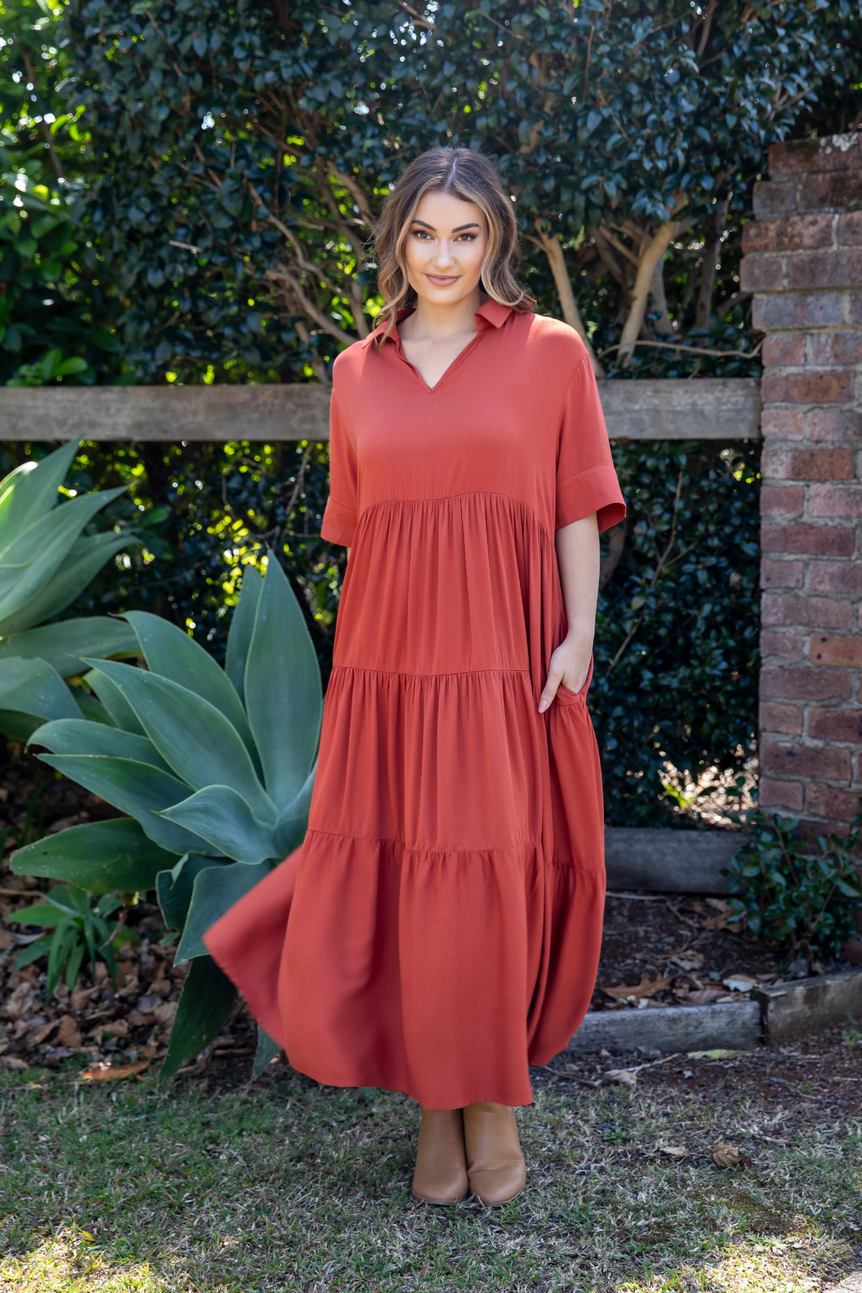 Serenity Ruffle Maxi Dress | Rust | FINAL SALE