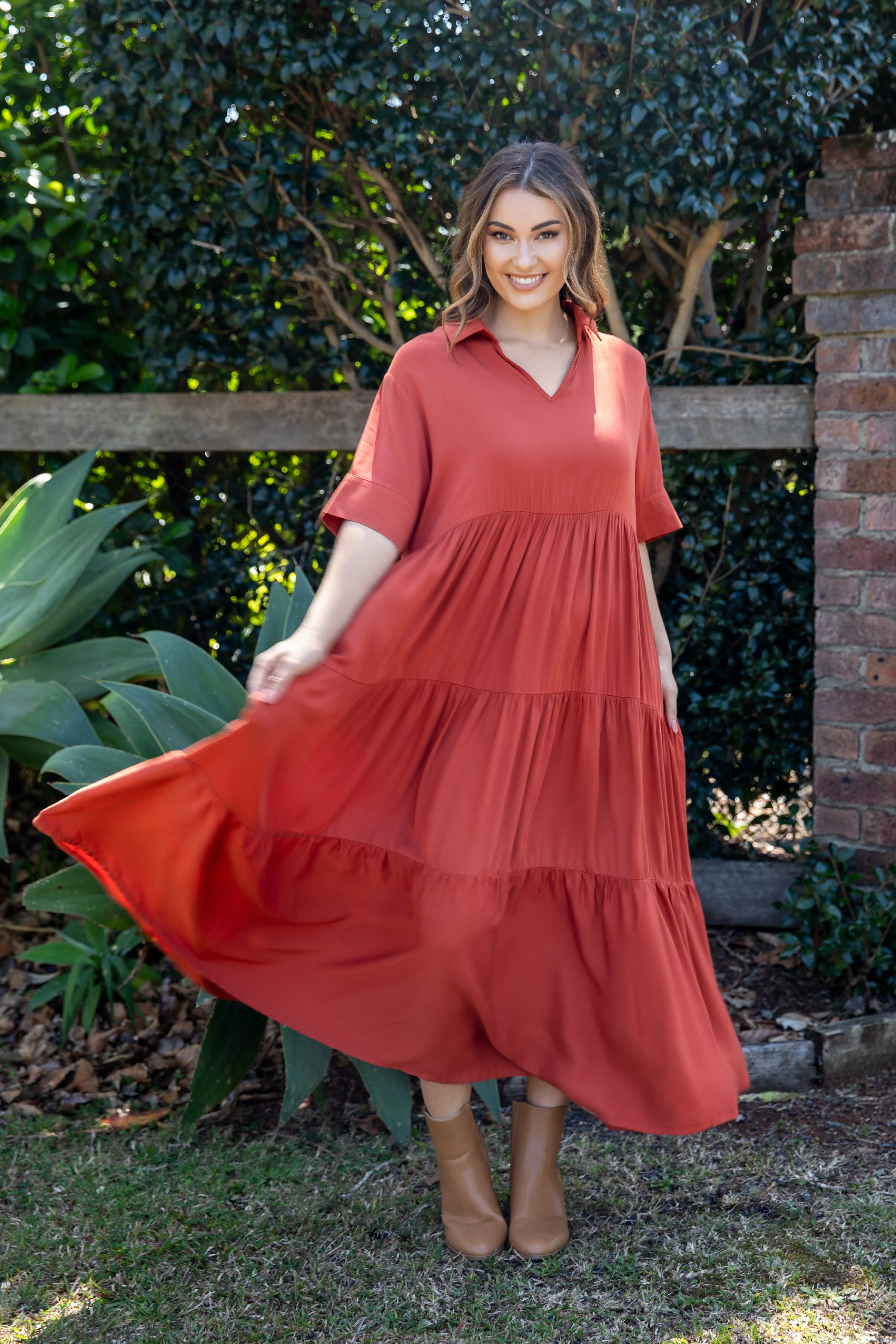 Serenity Ruffle Maxi Dress | Rust | FINAL SALE