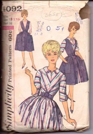 Simplicity 4092 Ladies Dress Jumper Dress Mad Men Vintage 1960's Sewing Pattern