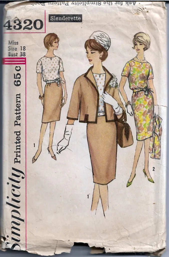 Simplicity 4320 Ladies Blouse Skirt Jacket Slenderette Vintage Pattern 1960s