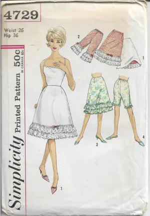 Simplicity 4729 Ladies Half Slip Pettipants Bloomers Vintage Sewing Pattern 1960s