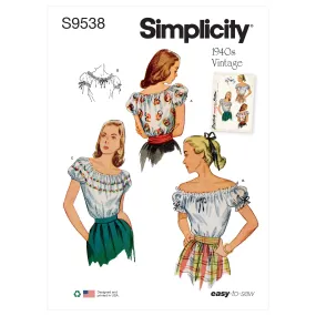 Simplicity Sewing Pattern S9538 MISSES' BLOUSES