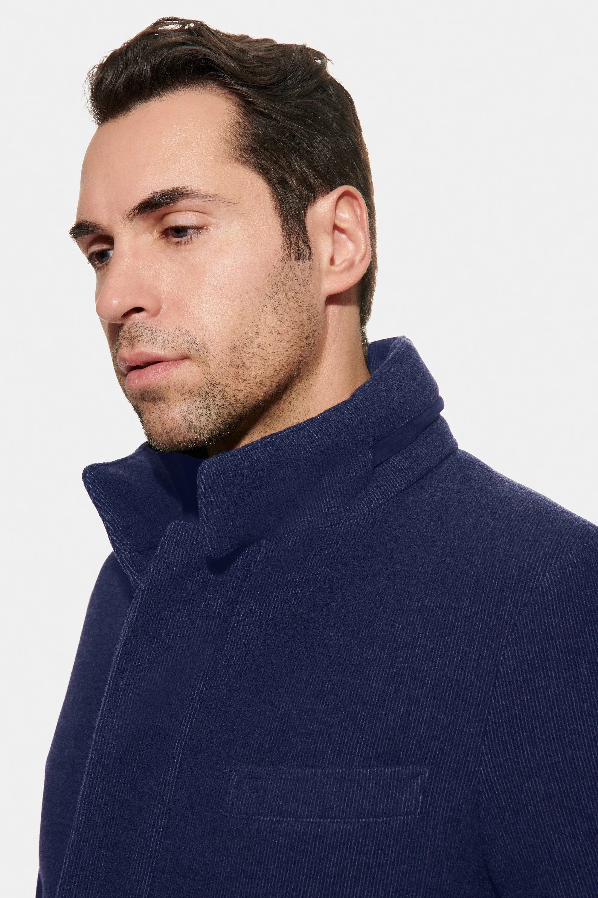 Soft Wool Textured Hooded Car Coat, Navy