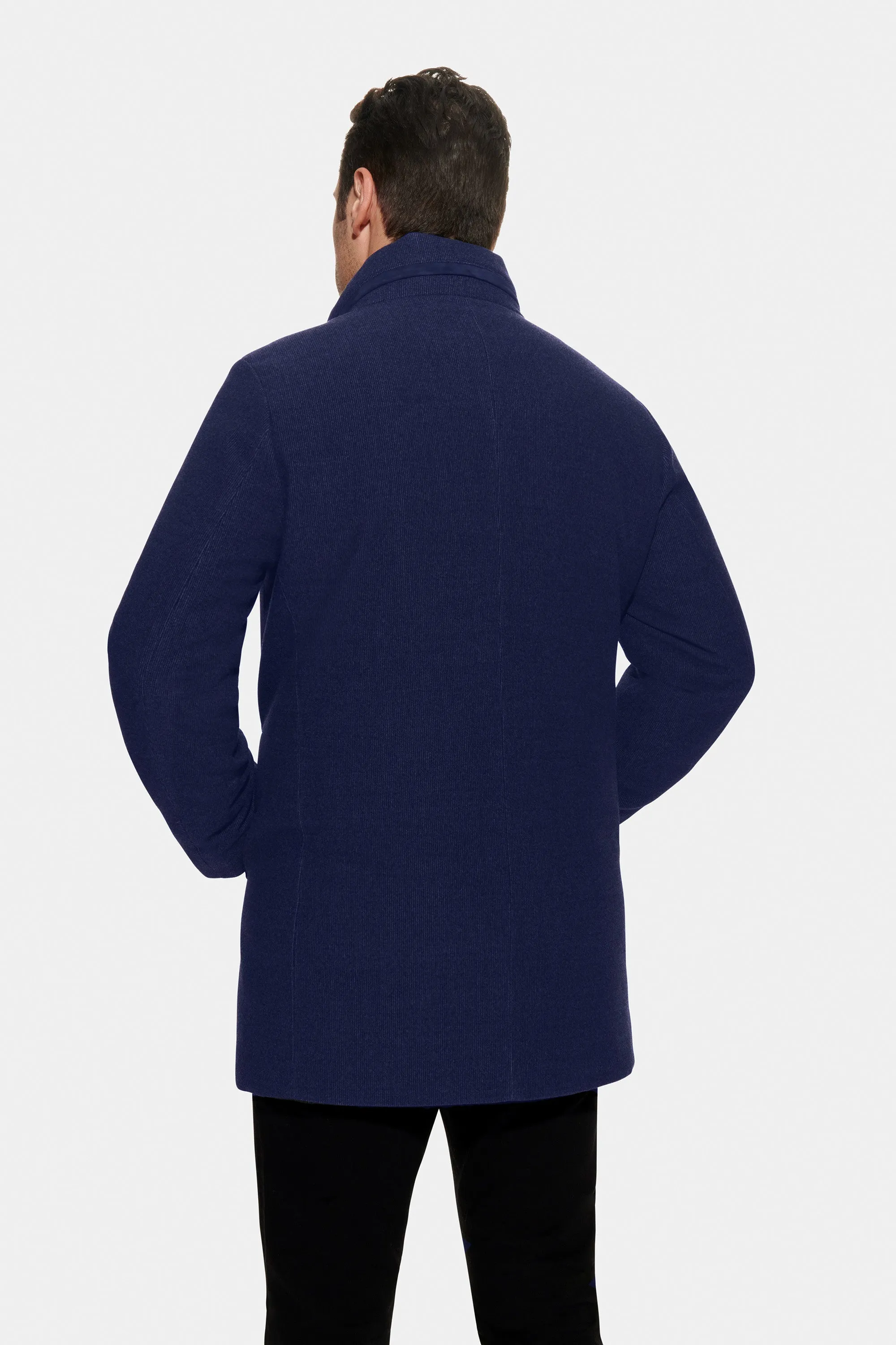 Soft Wool Textured Hooded Car Coat, Navy