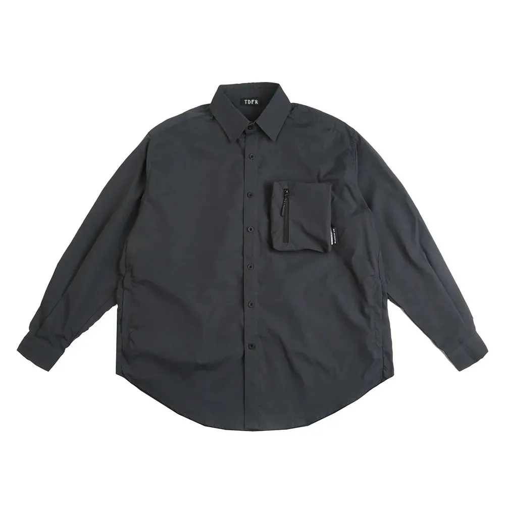 Solid Color Cargo Shirts with Safari Style and Curved Hem