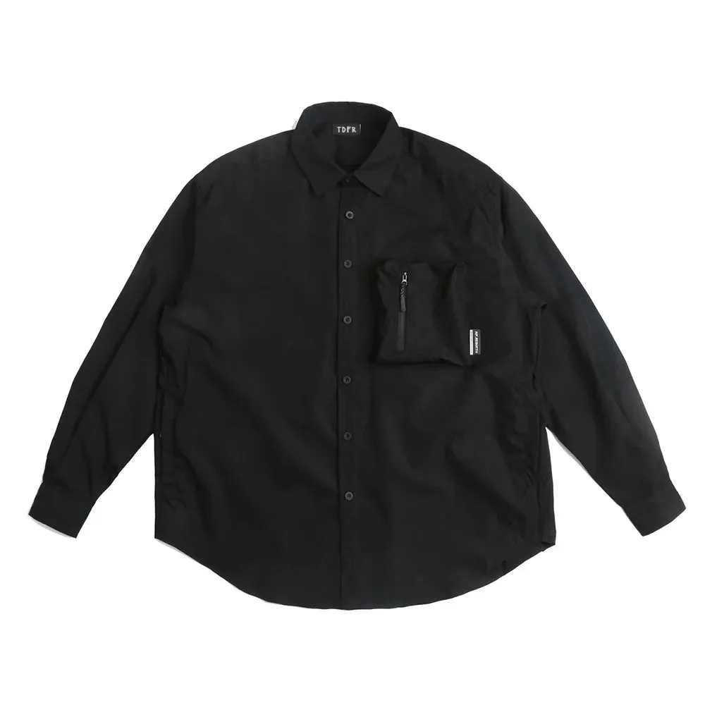 Solid Color Cargo Shirts with Safari Style and Curved Hem