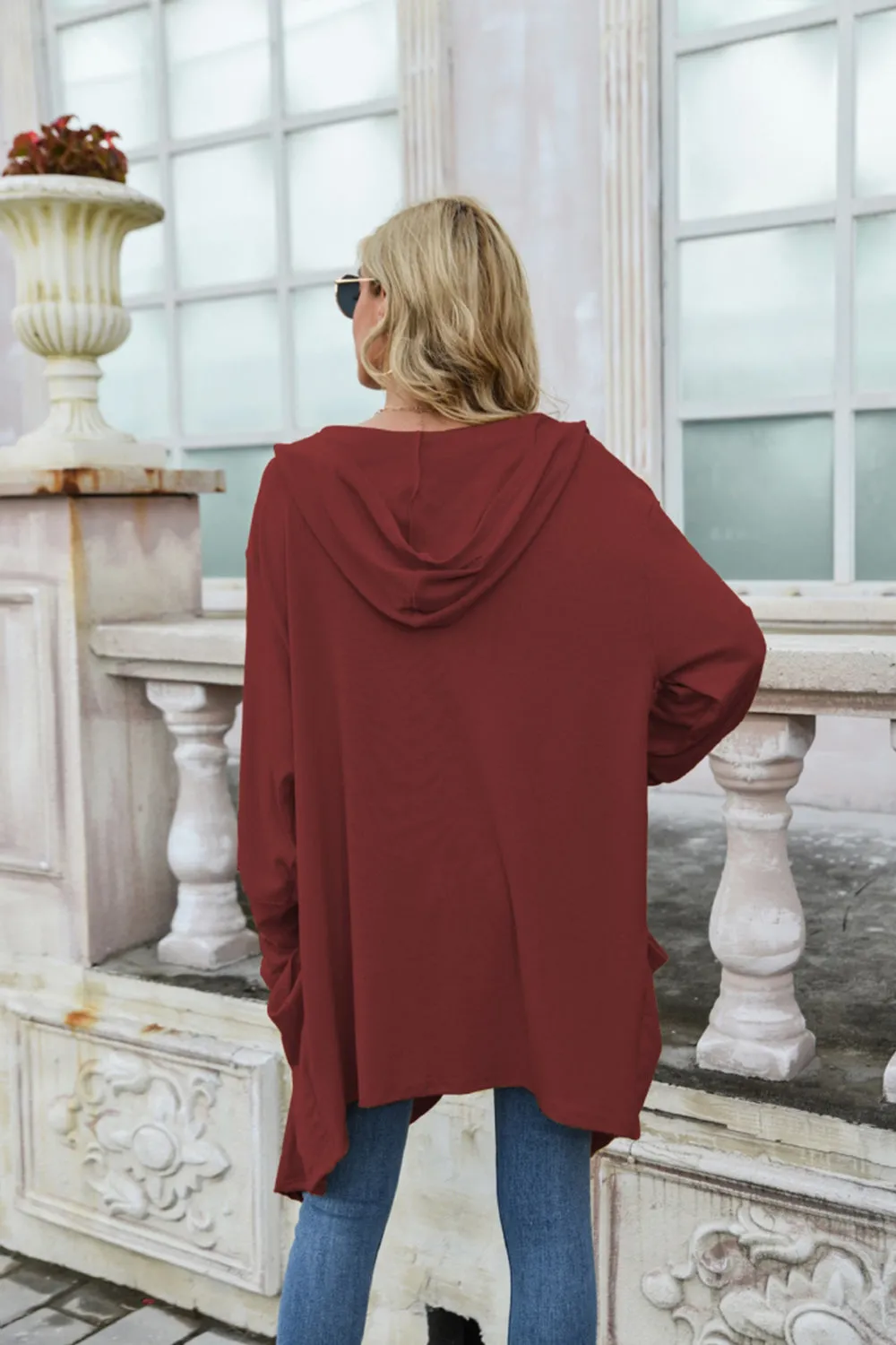 Solid Color Long Sleeve Hooded Coat