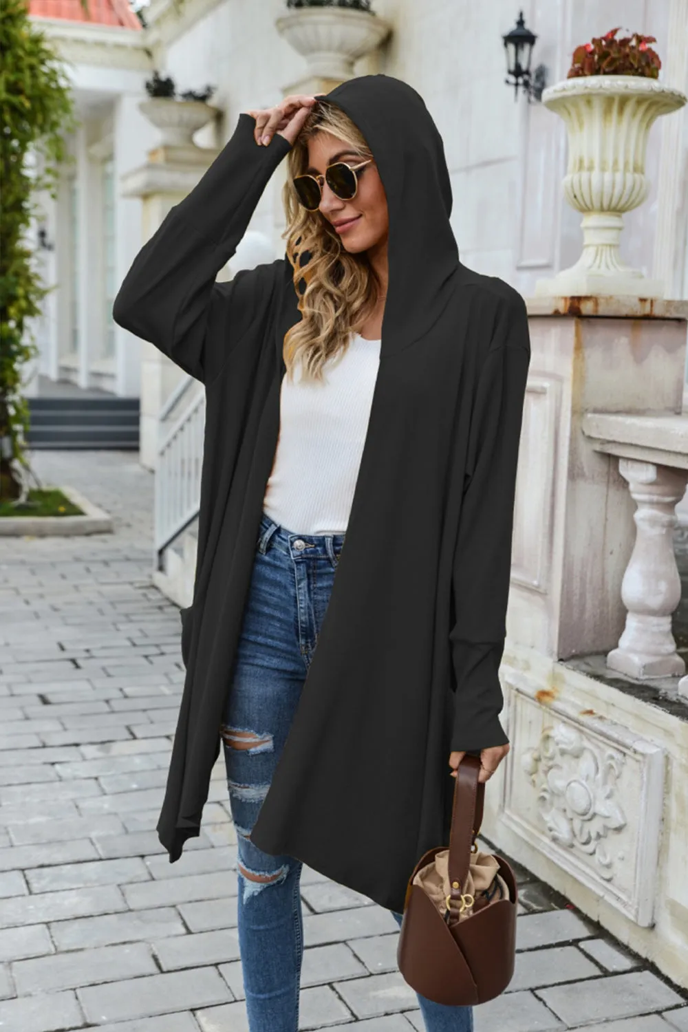 Solid Color Long Sleeve Hooded Coat