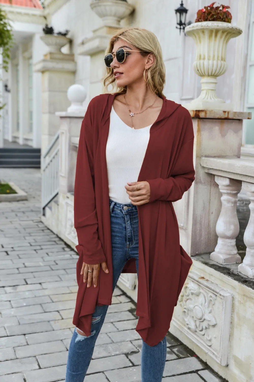 Solid Color Long Sleeve Hooded Coat