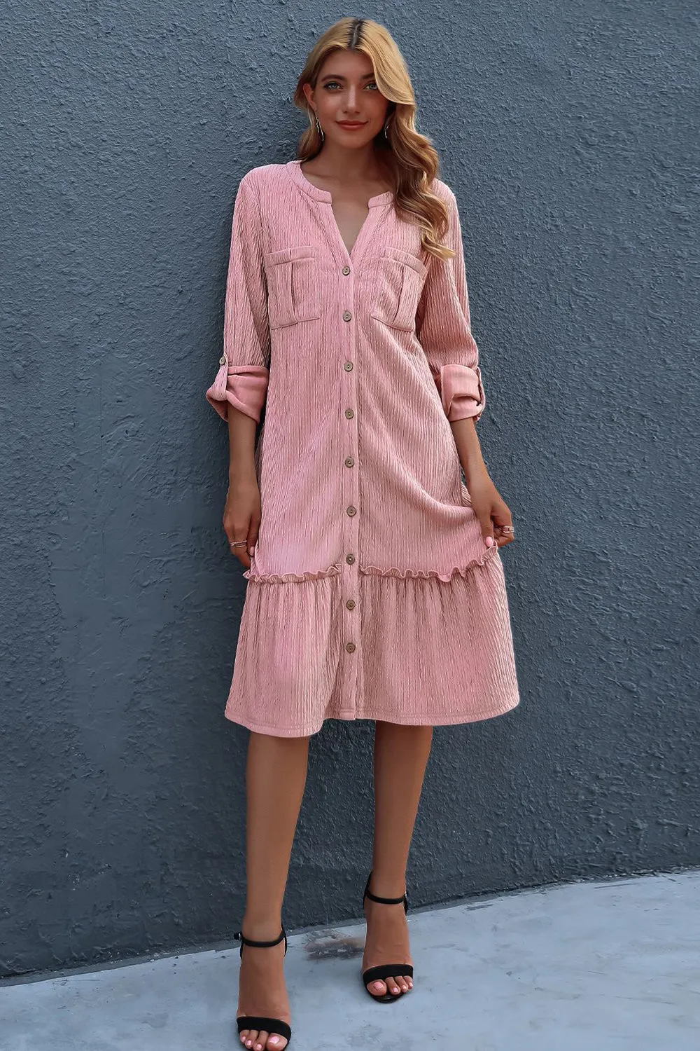 Solid Color Long-Sleeved Cardigan Dress