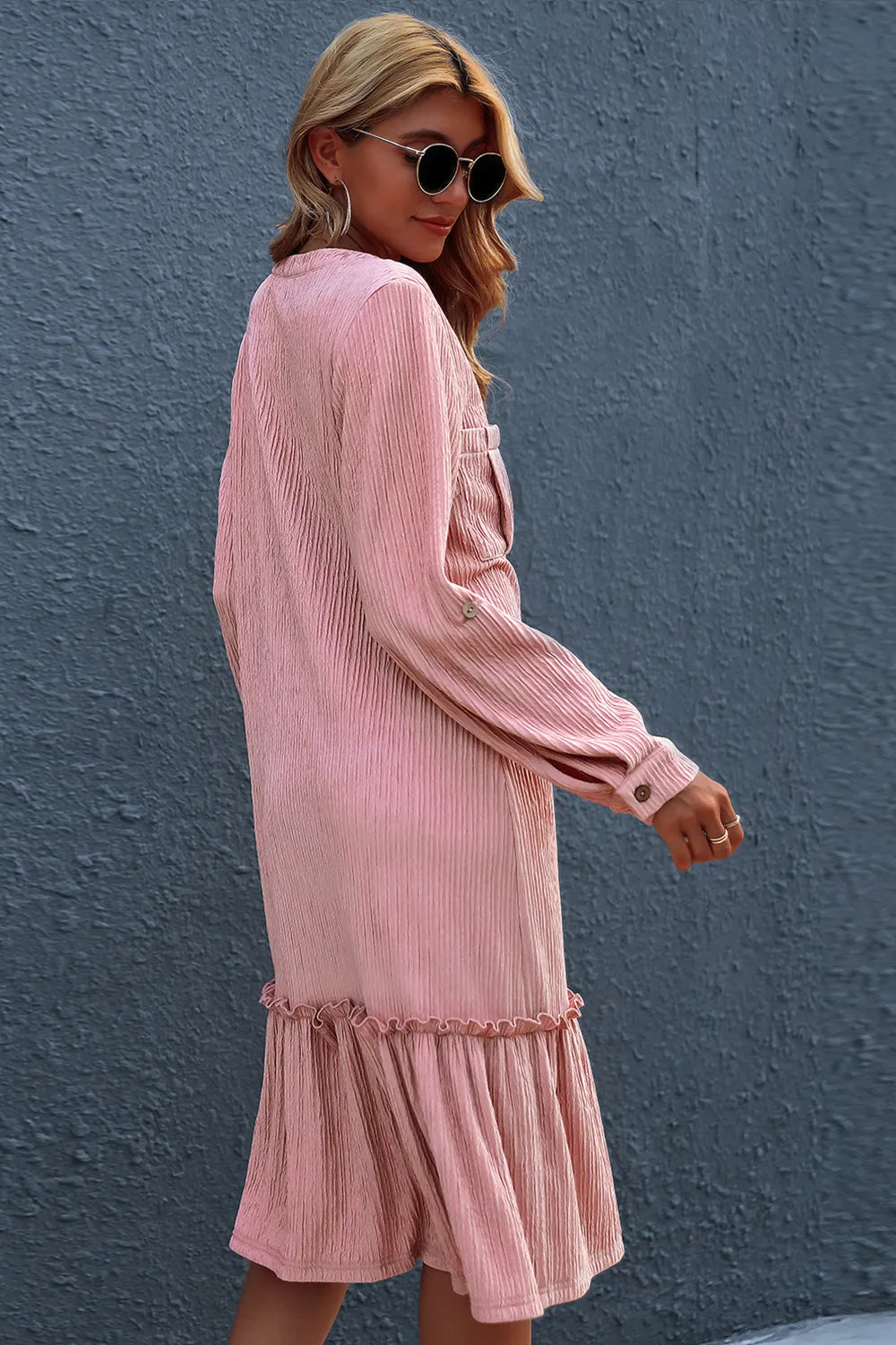 Solid Color Long-Sleeved Cardigan Dress