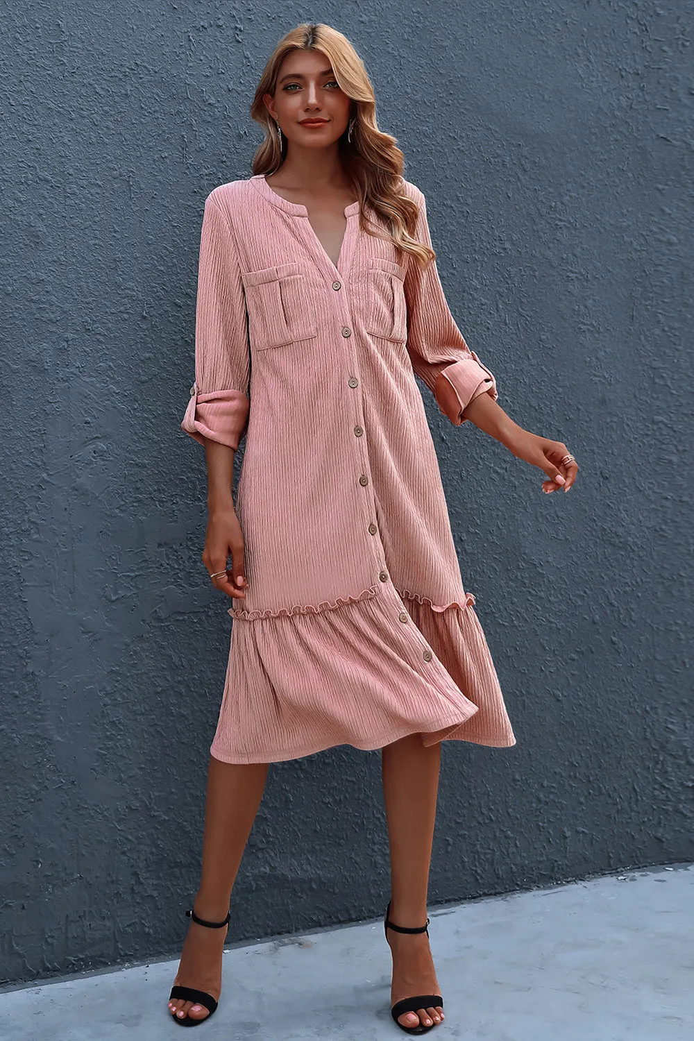 Solid Color Long-Sleeved Cardigan Dress