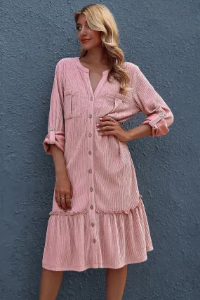 Solid Color Long-Sleeved Cardigan Dress