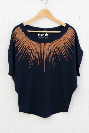 Star-burst Neck-burst - Navy Women's Top