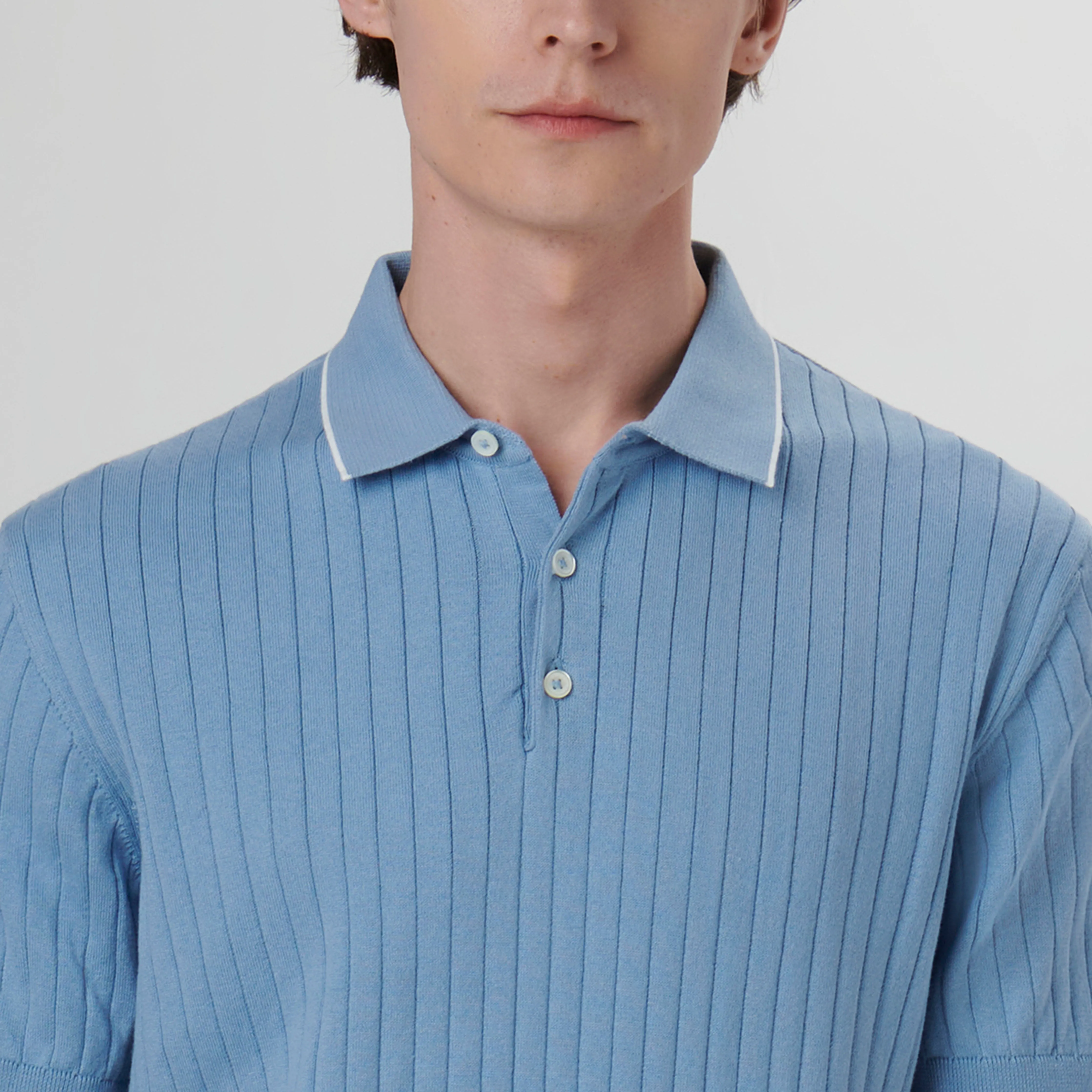 Stripe Stitch Three Button Polo Sweater