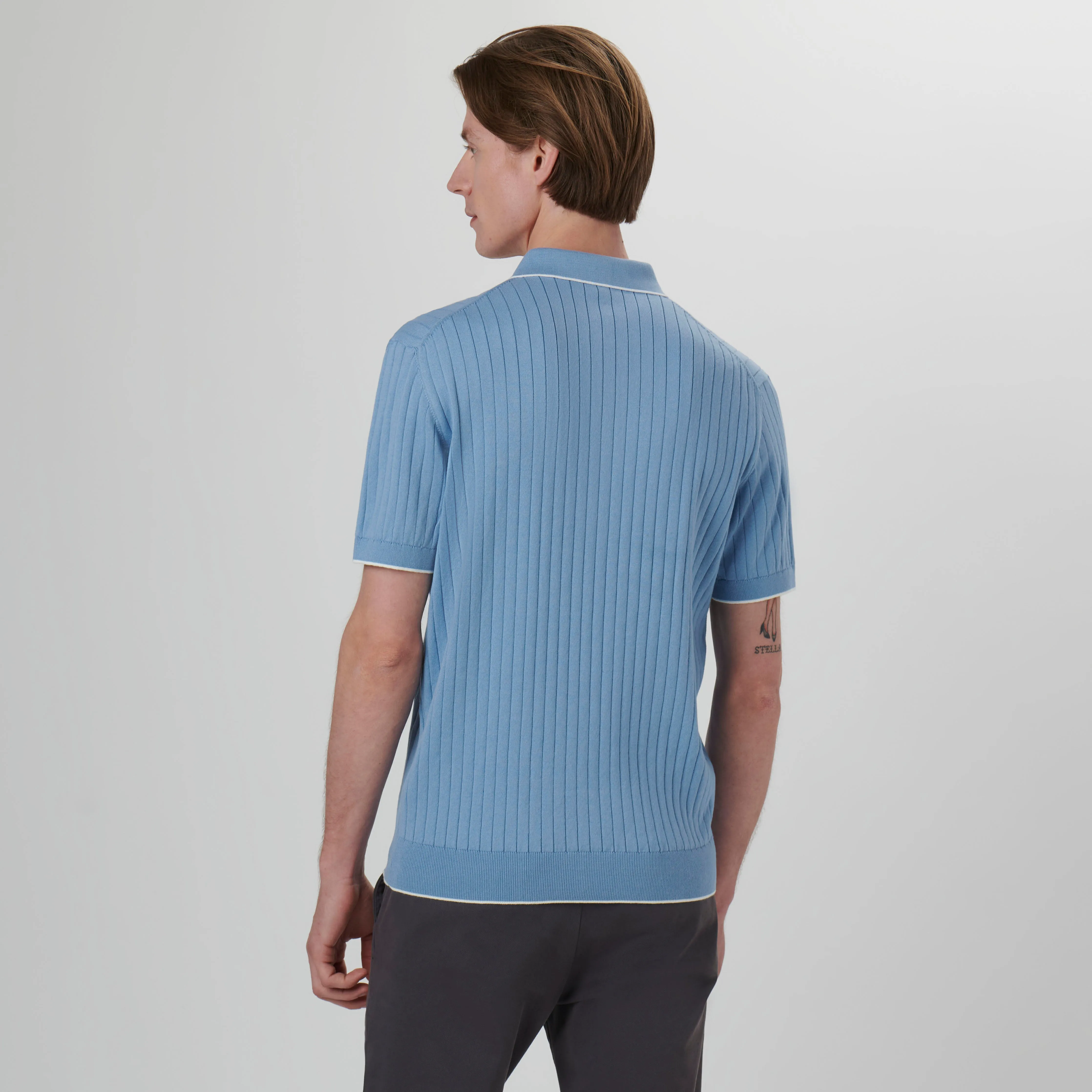 Stripe Stitch Three Button Polo Sweater