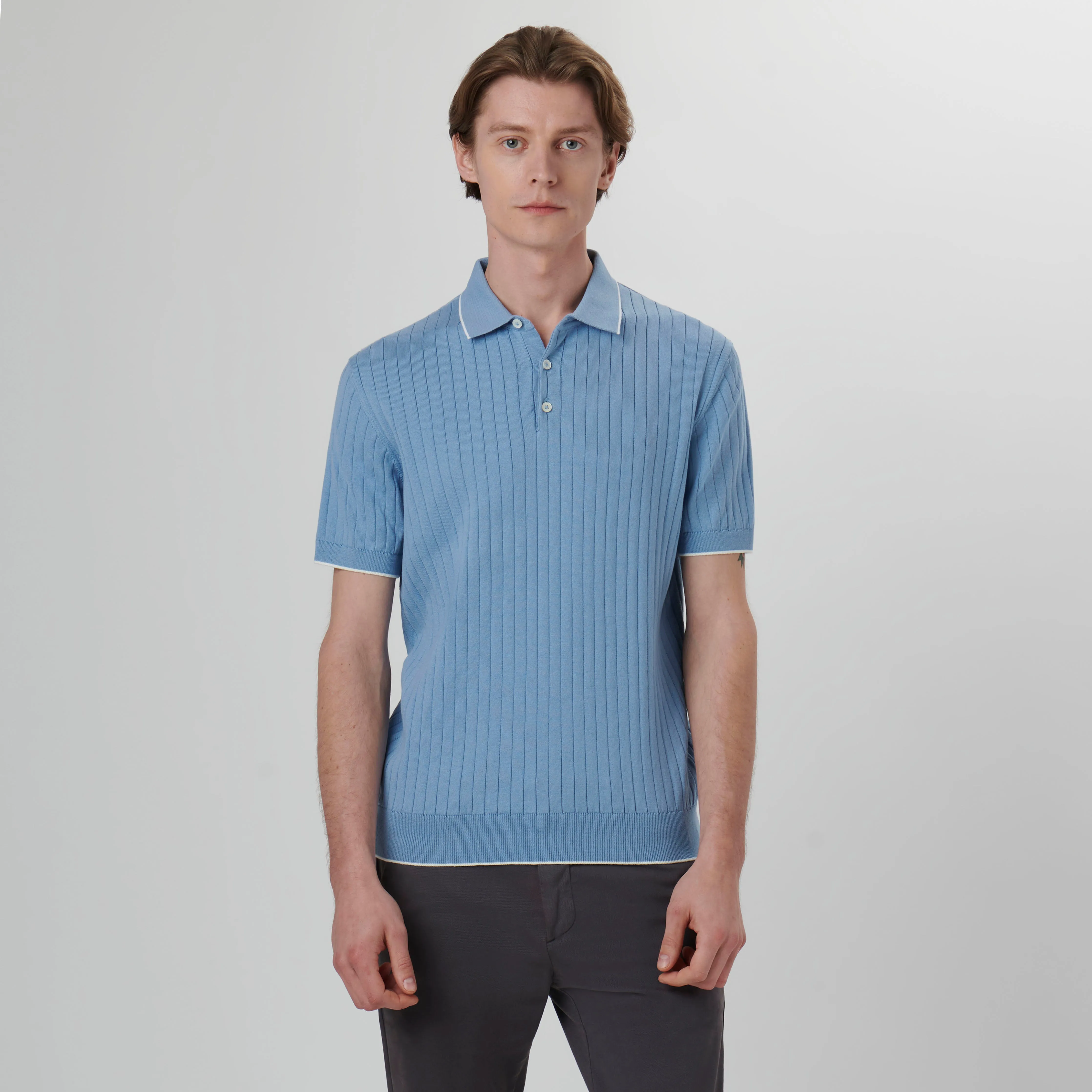 Stripe Stitch Three Button Polo Sweater