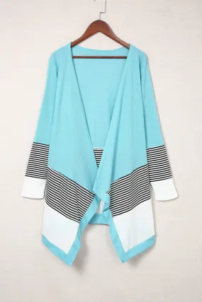 Striped Color Block Open Front Cardigan