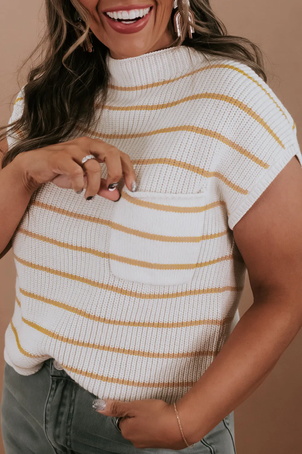 Striped Sweater Vest, Cream/Yellow