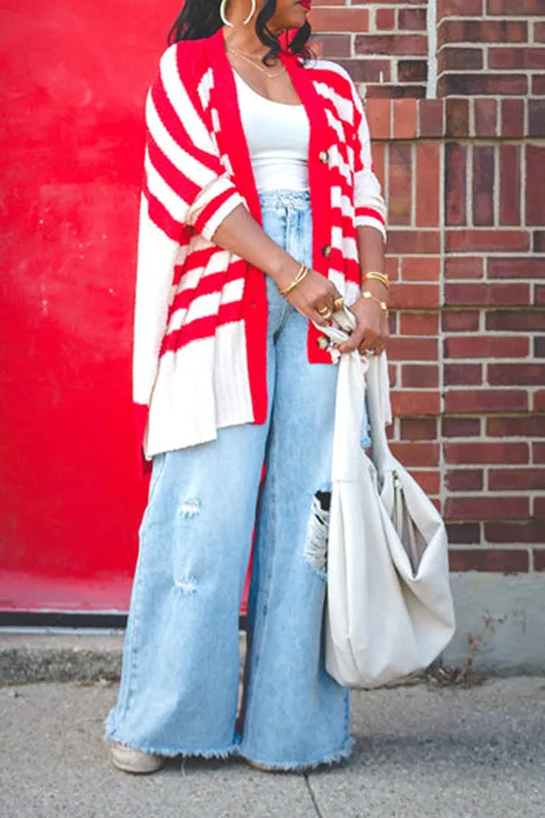 Stylish Striped Color Blocked Cardigan