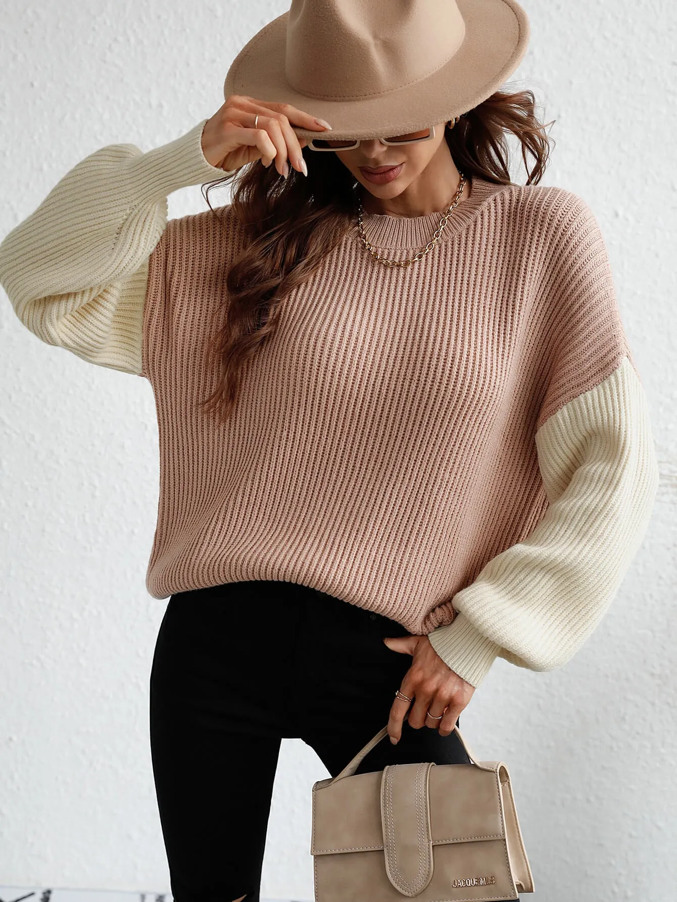 Sun Kissed Two-Tone Rib-Knit Dropped Shoulder Sweater