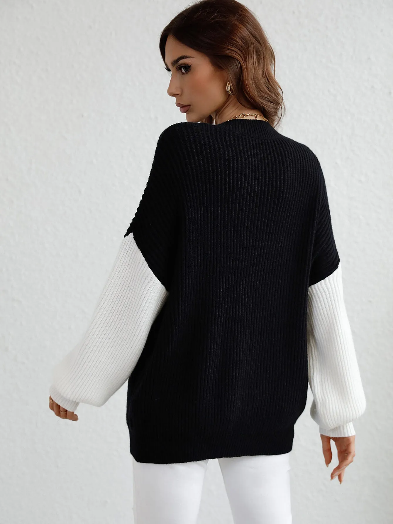 Sun Kissed Two-Tone Rib-Knit Dropped Shoulder Sweater