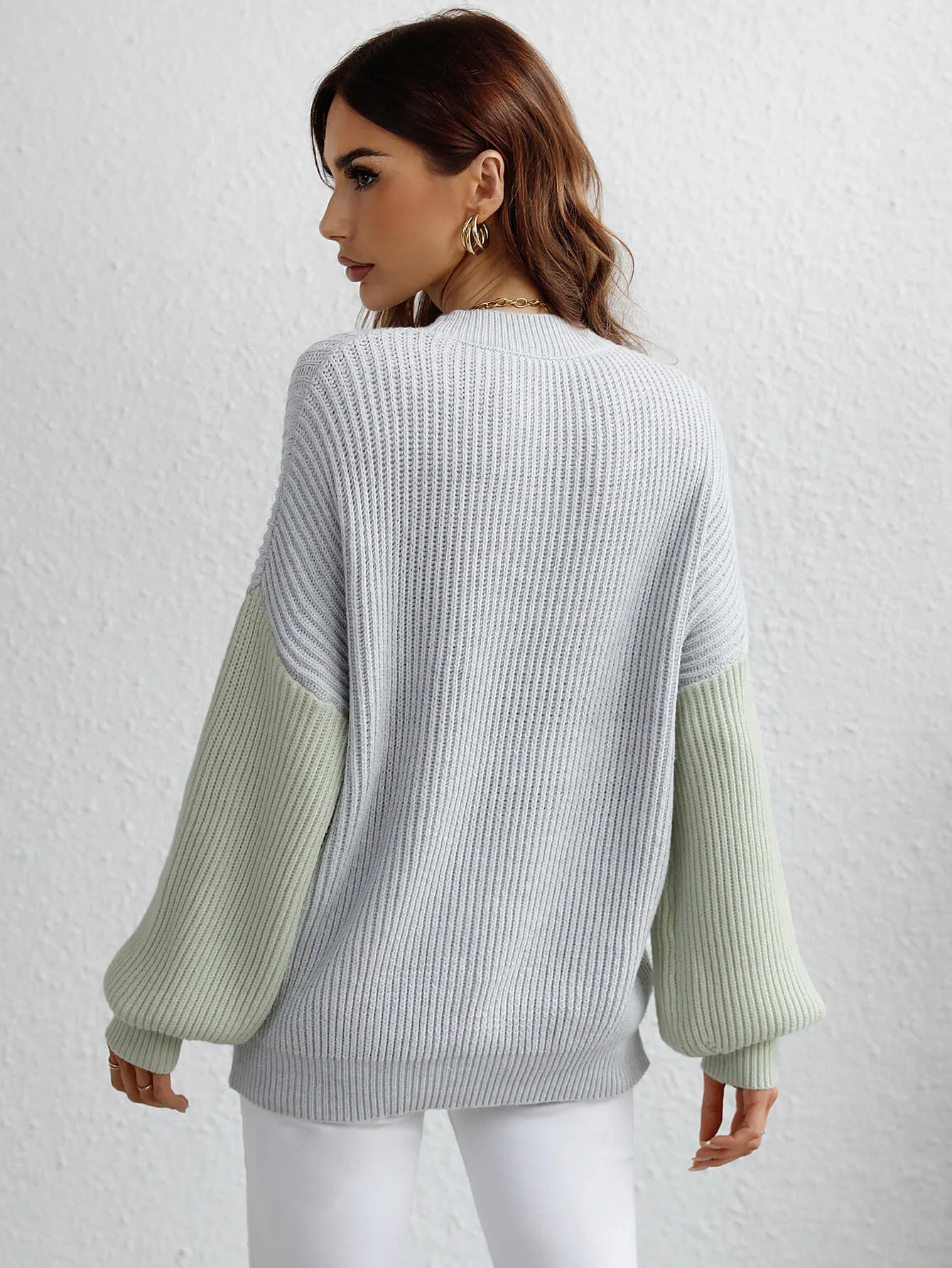 Sun Kissed Two-Tone Rib-Knit Dropped Shoulder Sweater