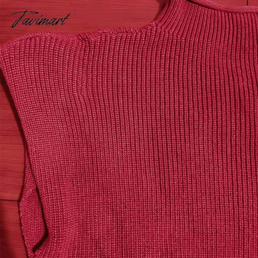 Tavimart Sweater Vest Women Hight Neck Shoulder Pads Sweater Vest Dames Knitted Jumper Autumn Winter Korean Pullover Loose Tops