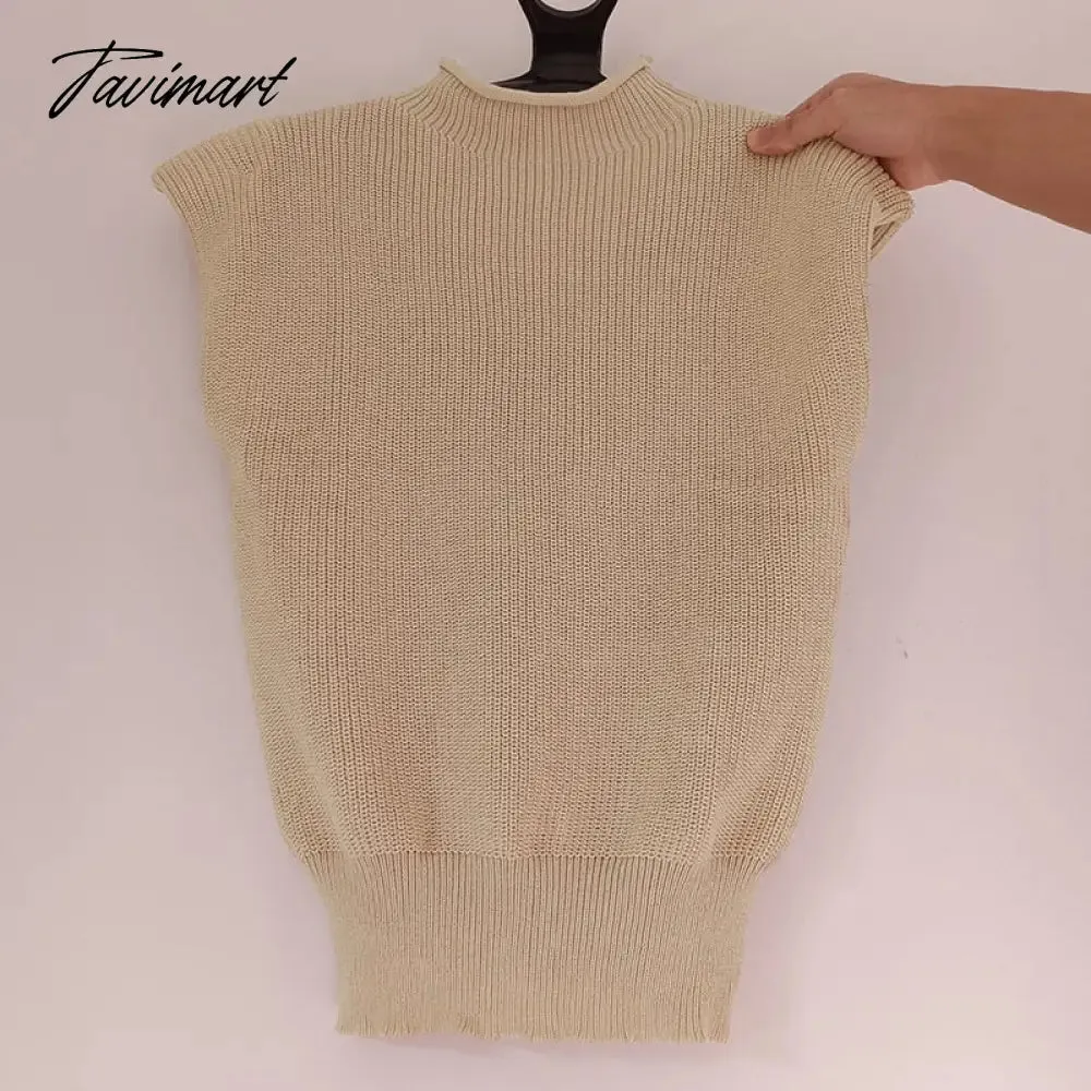 Tavimart Sweater Vest Women Hight Neck Shoulder Pads Sweater Vest Dames Knitted Jumper Autumn Winter Korean Pullover Loose Tops