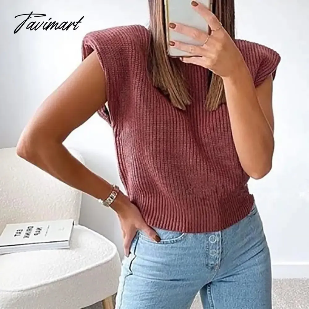 Tavimart Sweater Vest Women Hight Neck Shoulder Pads Sweater Vest Dames Knitted Jumper Autumn Winter Korean Pullover Loose Tops