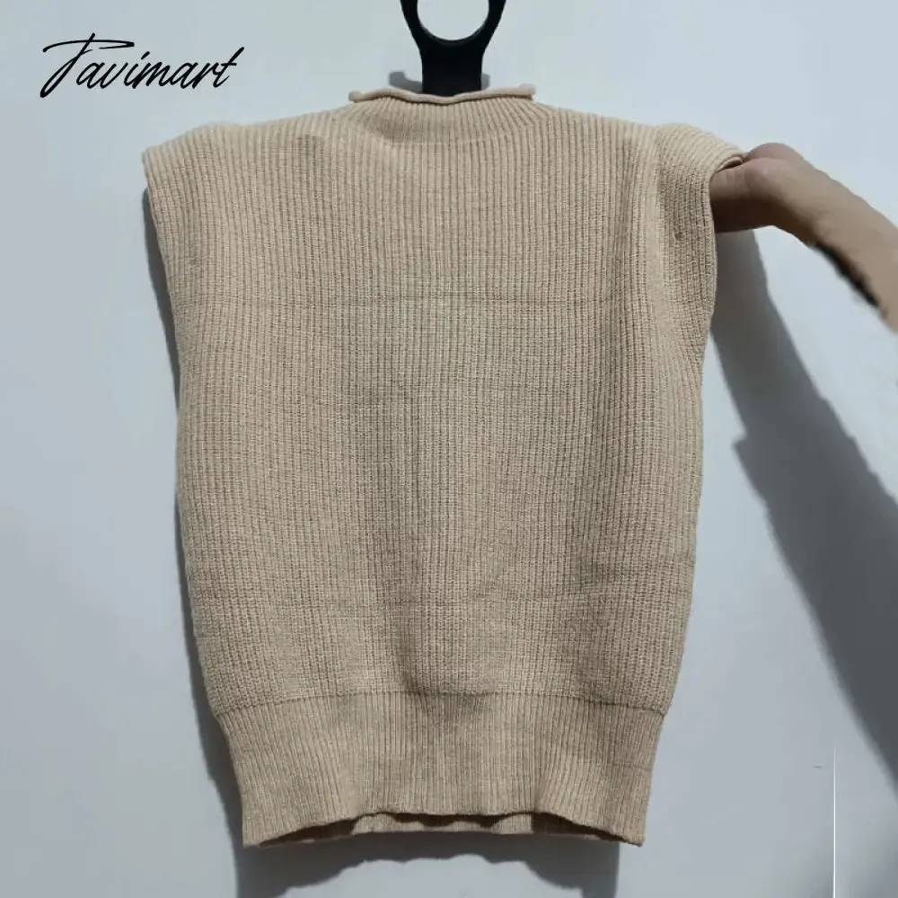 Tavimart Sweater Vest Women Hight Neck Shoulder Pads Sweater Vest Dames Knitted Jumper Autumn Winter Korean Pullover Loose Tops