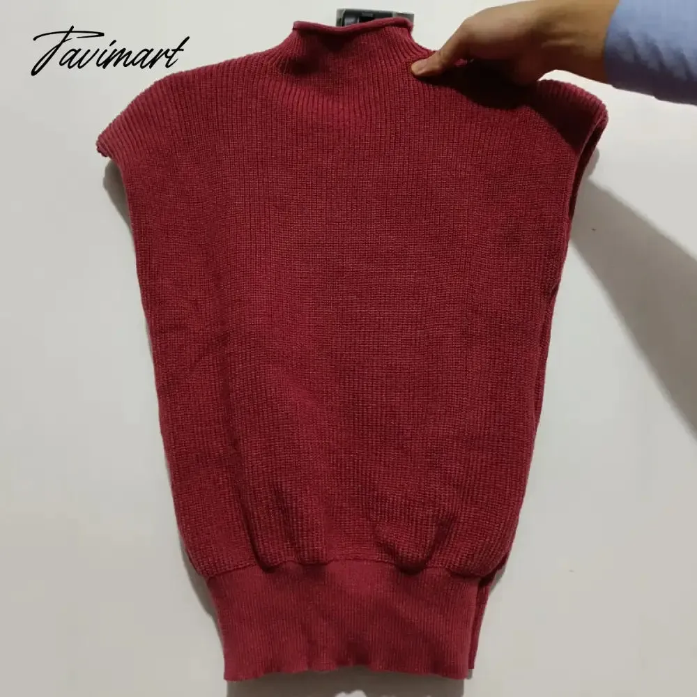 Tavimart Sweater Vest Women Hight Neck Shoulder Pads Sweater Vest Dames Knitted Jumper Autumn Winter Korean Pullover Loose Tops