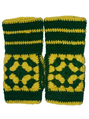 Unique and Beautiful Woollen Floral Design with Green And Lemon Yellow Handmade Fingerless Gloves