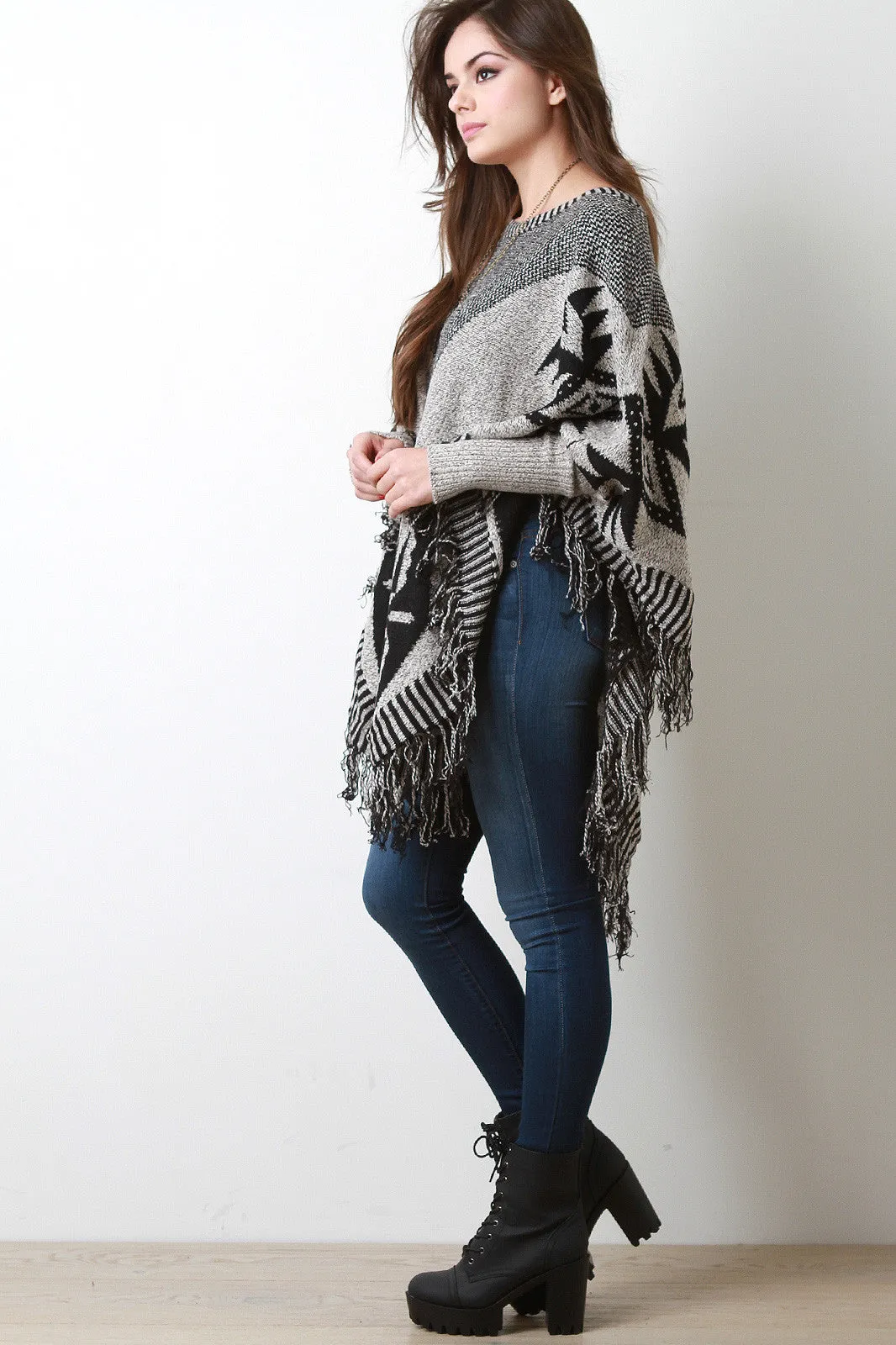 V-Yoke Tribal Dolman Sleeve Poncho Sweater