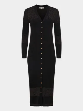 Venyx Long Rib Cardigan Dress in Black Gold