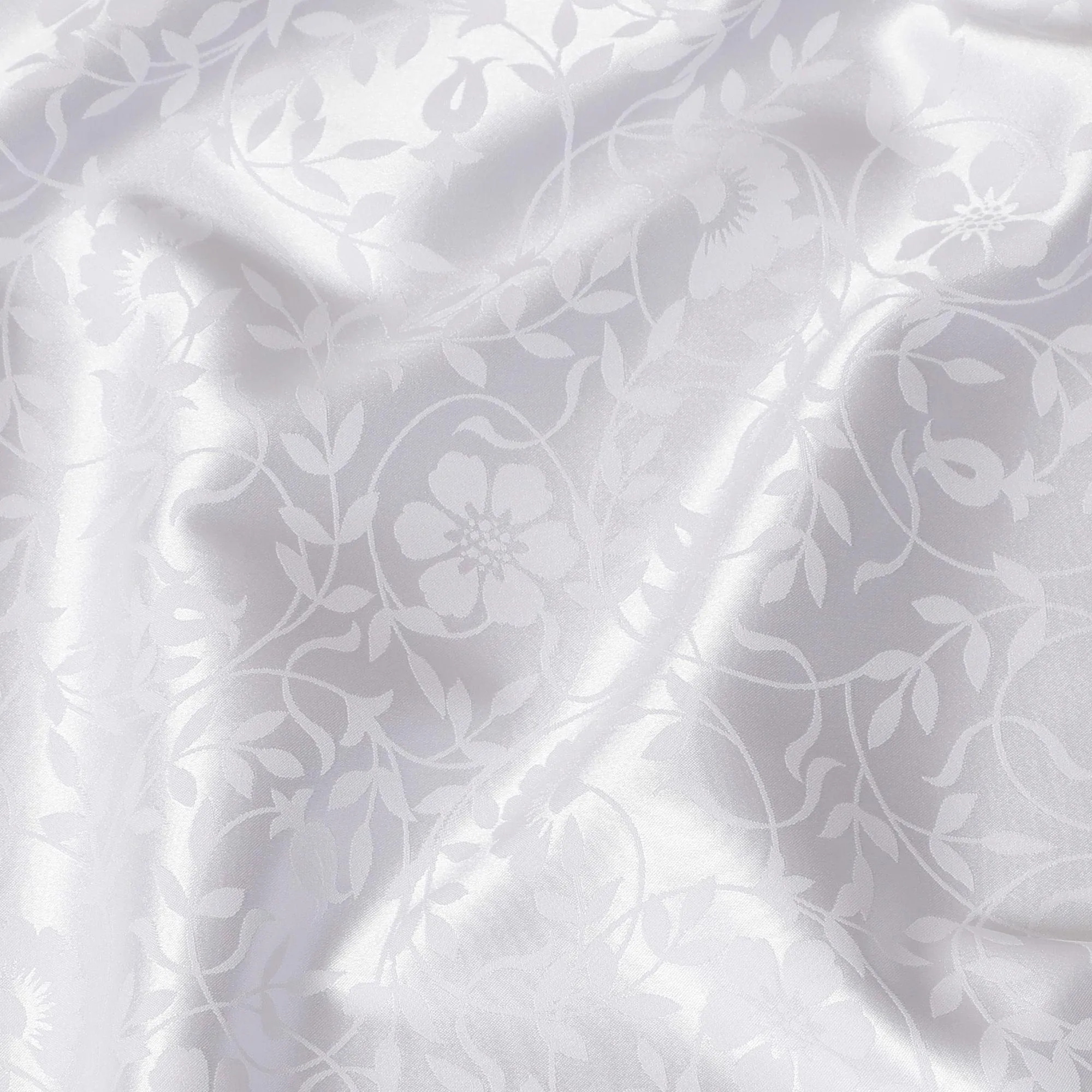 White synthetic satin fabric with same tone jacquard in floral design-D15374